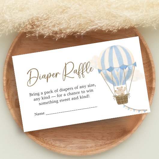 Blue Boho Bear Baby Shower Diaper Raffle Informatiekaartje