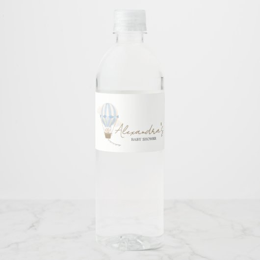 Blue Boho Bear Baby Shower  Waterfles Etiket (Voorkant)