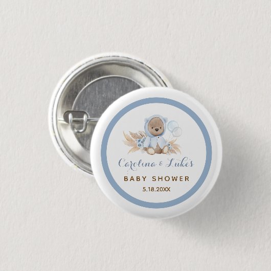 Blue Boho Beer Baby shower Party Favors Button (Voorkant /achterkant)