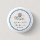 Blue Boho Beer Baby shower Party Favors Button (Voorkant)