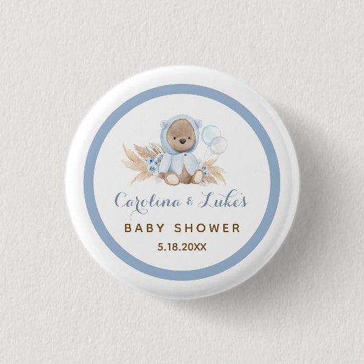 Blue Boho Beer Baby shower Party Favors Button (Voorkant)