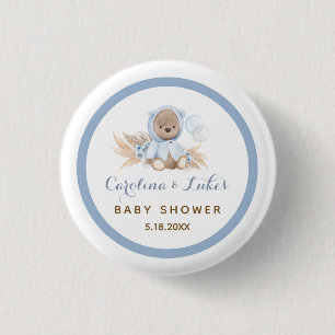 Blue Boho Beer Baby shower Party Favors Button