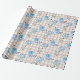 Blue Boho Beer ballonnen Gingham Floral Cadeaupapier