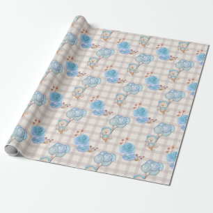 Blue Boho Beer ballonnen Gingham Floral Cadeaupapier