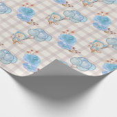 Blue Boho Beer ballonnen Gingham Floral Cadeaupapier (Hoek)