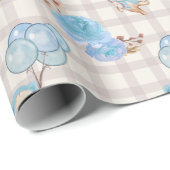 Blue Boho Beer ballonnen Gingham Floral Cadeaupapier (Rol Hoek)