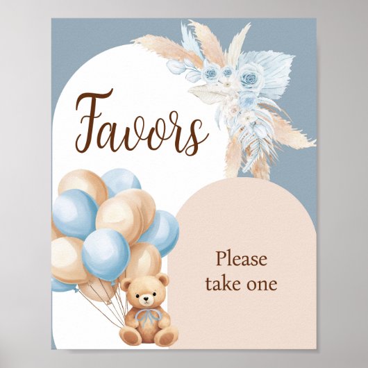 Blue Boho Beer Balloon Baby shower Favorieten Poster (Voorkant)