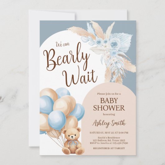 Blue Boho Beer Balloon Baby shower Kaart (Voorkant)