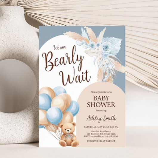 Blue Boho Beer Balloon Baby shower Kaart