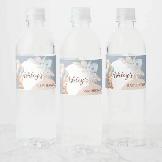 Blue Boho Beer Balloon Baby shower Waterfles Etiket (Flessen)