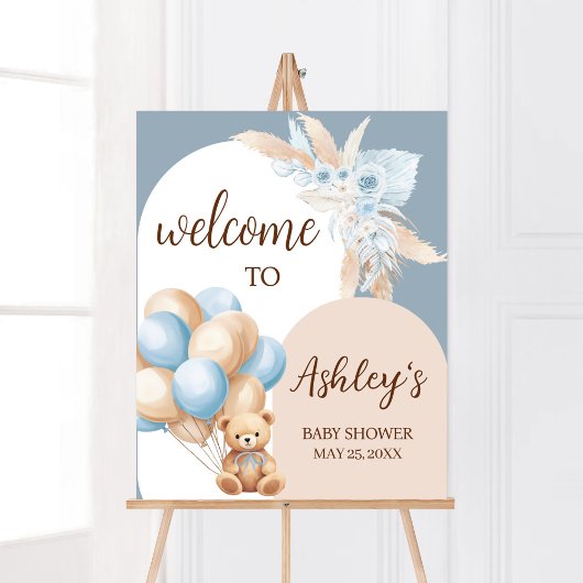 Blue Boho Beer Balloon Baby shower Welkom Poster