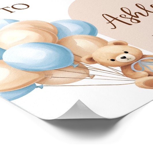 Blue Boho Beer Balloon Baby shower Welkom Poster (Hoek)