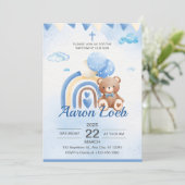 Blue Boho Beer Balloon Safari Doopuitnodiging Kaart (Staand voorkant)