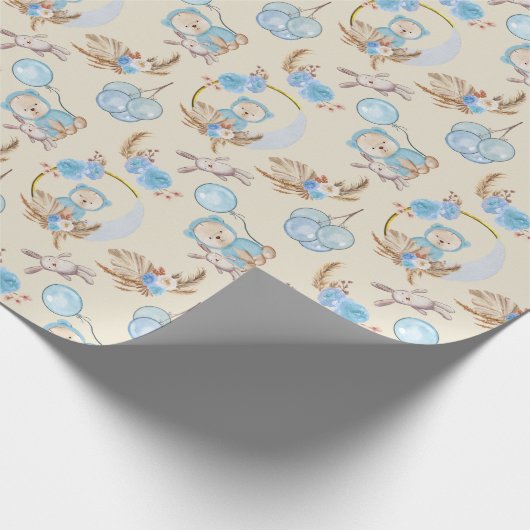 Blue Boho Beer Moon Bunny Cadeaupapier (Hoek)
