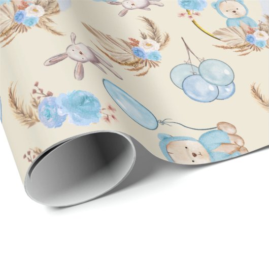 Blue Boho Beer Moon Bunny Cadeaupapier (Rol Hoek)