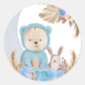 Blue Boho Beer Moon Bunny Floral Ronde Sticker (Voorkant)