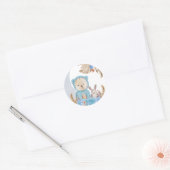 Blue Boho Beer Moon Bunny Floral Ronde Sticker (Envelop)