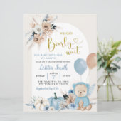 Blue Boho Beer Pumpkin Boy Baby shower Uitnodiging (Staand voorkant)