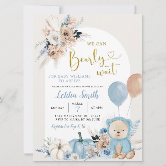 Blue Boho Beer Pumpkin Boy Baby shower Uitnodiging (Voorkant)