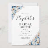 Blue Boho Bloemen Bruids Douche Uitnodiging (Voorkant)