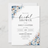 Blue Boho Bloemen Bruids Douche Uitnodiging (Voorkant)