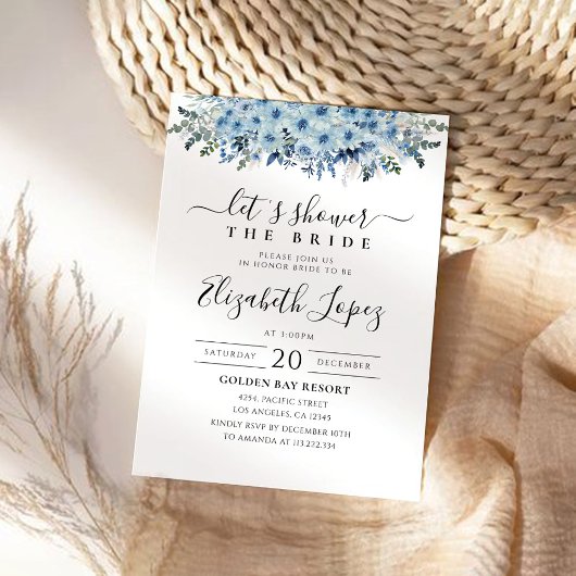 Blue Boho Bloemen Bruids Douche Uitnodiging