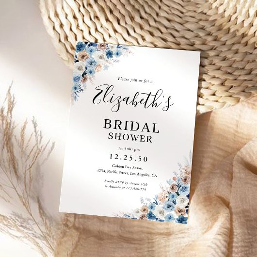 Blue Boho Bloemen Bruids Douche Uitnodiging