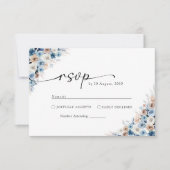Blue Boho Bloemen Huwelijk RSVP Kaart (Voorkant)