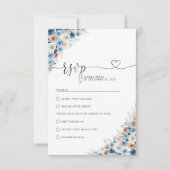 Blue Boho Bloemen Huwelijk RSVP Kaart (Voorkant)
