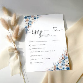 Blue Boho Bloemen Huwelijk RSVP Kaart