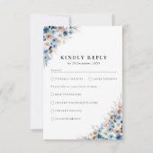 Blue Boho Bloemen Huwelijk RSVP Kaart (Voorkant)