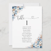 Blue Boho Bloemen Tafel Zitting Grafiek Kaart (Voorkant)