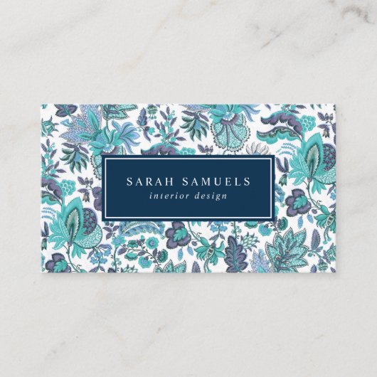 Blue Boho Bloemen Visitekaartje (Voorkant)