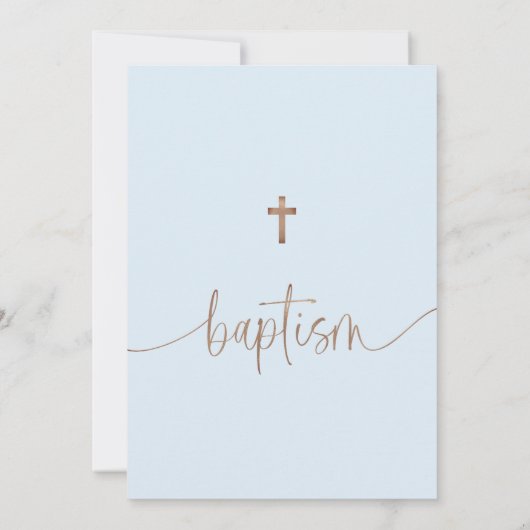 Blue Boho Bloemenboog Jongens Doop Uitnodiging (Achterkant)