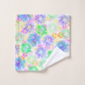 Blue Boho Blooming Flowers Floral Tie Dye Pattern Bad Handdoek (Wasdoekje)