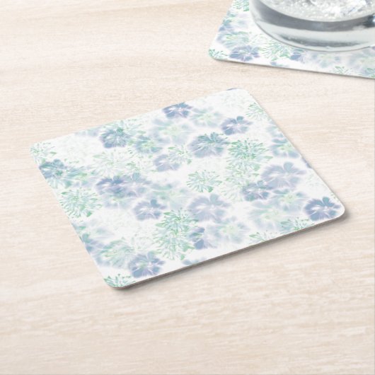 Blue Boho Blooming Flowers Floral Tie Dye Pattern Kartonnen Onderzetters (Schuin)