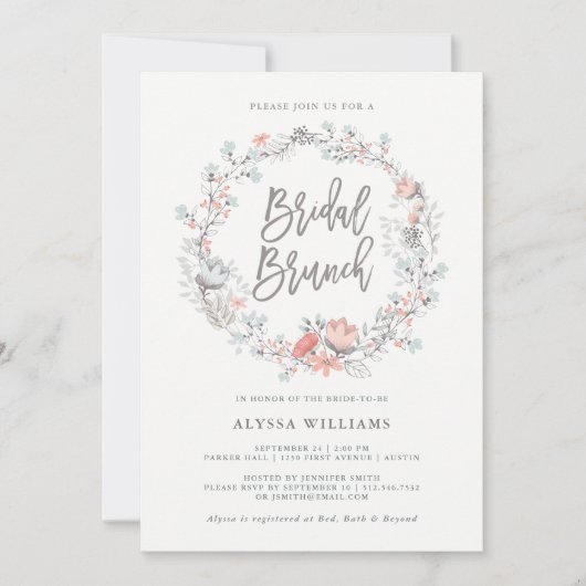 Blue Boho Botanical Bridal Brunch Uitnodiging (Voorkant)