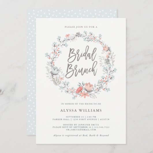 Blue Boho Botanical Bridal Brunch Uitnodiging (Voorkant / Achterkant)