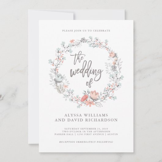 Blue Boho Botanical Wedding Invitation Kaart (Voorkant)