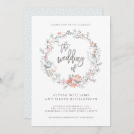 Blue Boho Botanical Wedding Invitation Kaart