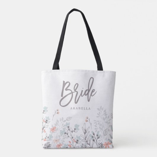 Blue Boho Botanische bruiloft | Bruid Tote Bag (Achterkant)
