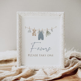 Blue Boho Boy Baby Clothes Baby Shower Favors Sign Poster