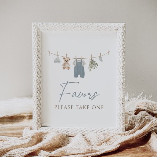 Blue Boho Boy Baby Clothes Baby Shower Favors Sign Poster