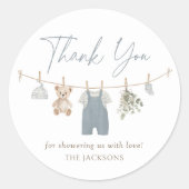 Blue Boho Boy Baby Clothes Baby Shower Ronde Sticker (Voorkant)