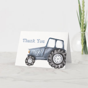 Blue Boho Boy Waterverf Tractor Baby shower Bedankkaart