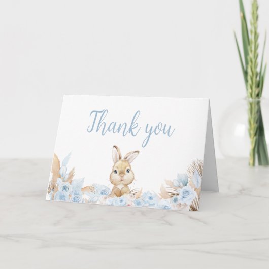 Blue Boho Bunny Baby shower Bedankkaart (Voorkant)