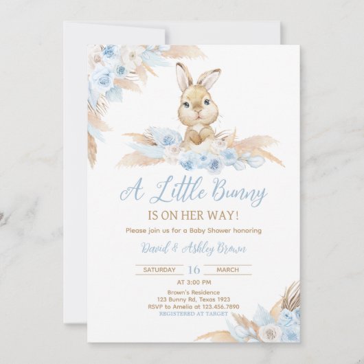 Blue Boho Bunny Baby shower Kaart (Voorkant)