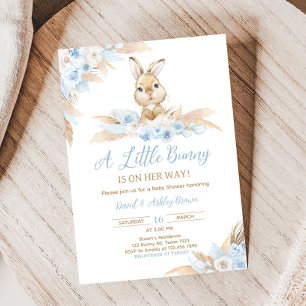 Blue Boho Bunny Baby shower Kaart