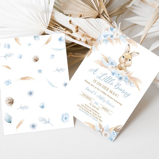 Blue Boho Bunny Baby shower Kaart