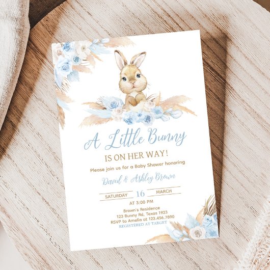 Blue Boho Bunny Baby shower Kaart